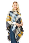 Women's Multi Colored Plaid Poncho with Fringes