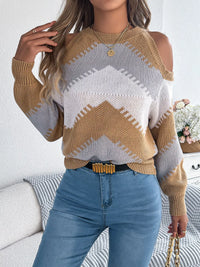 Cold Shoulder Chevron Pattern Knit Sweater