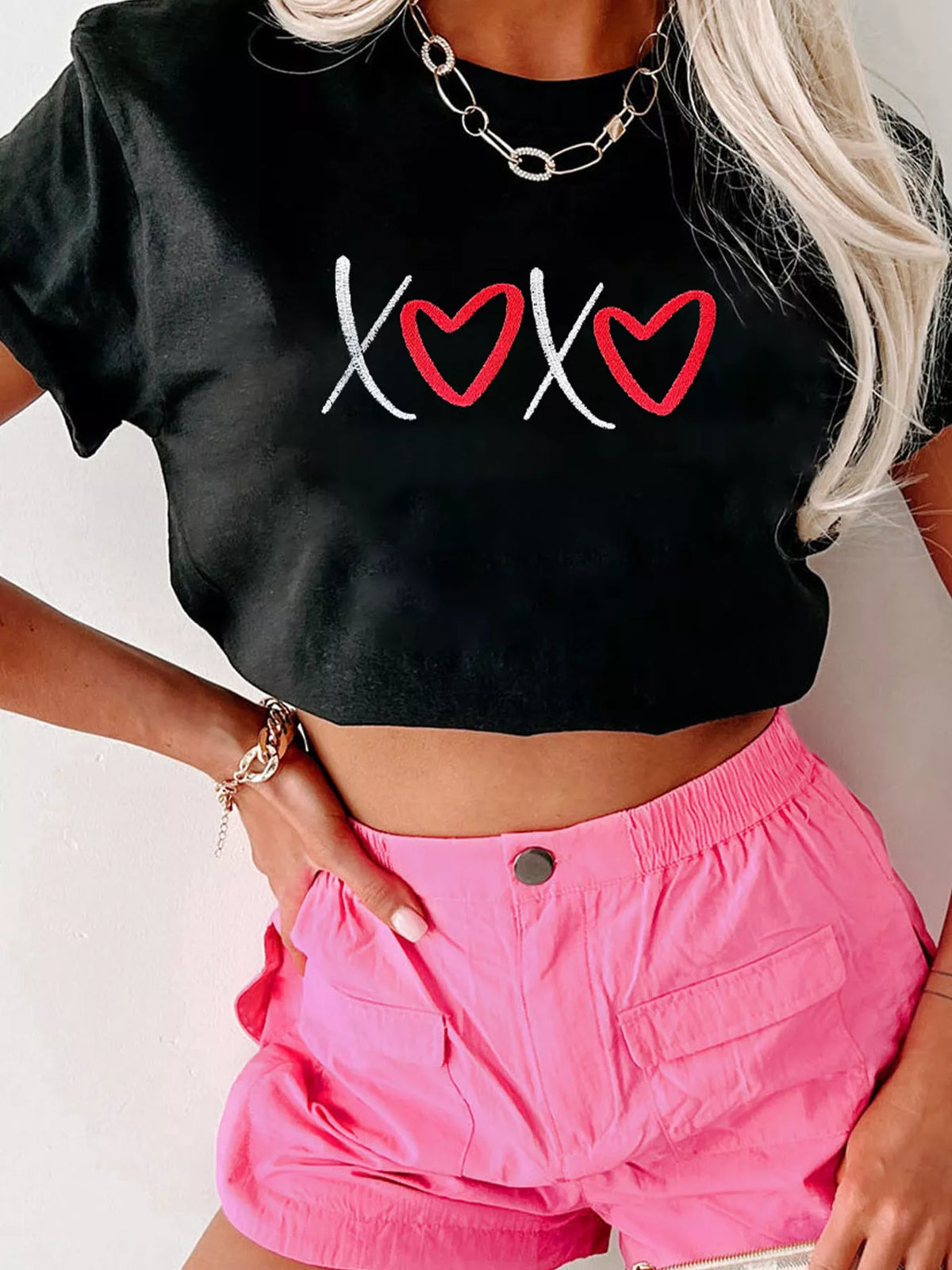 XOXO Heart Embroidered Casual Tee