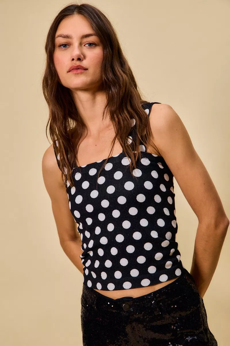 Polka Dot Knit Crop Seamless Tank