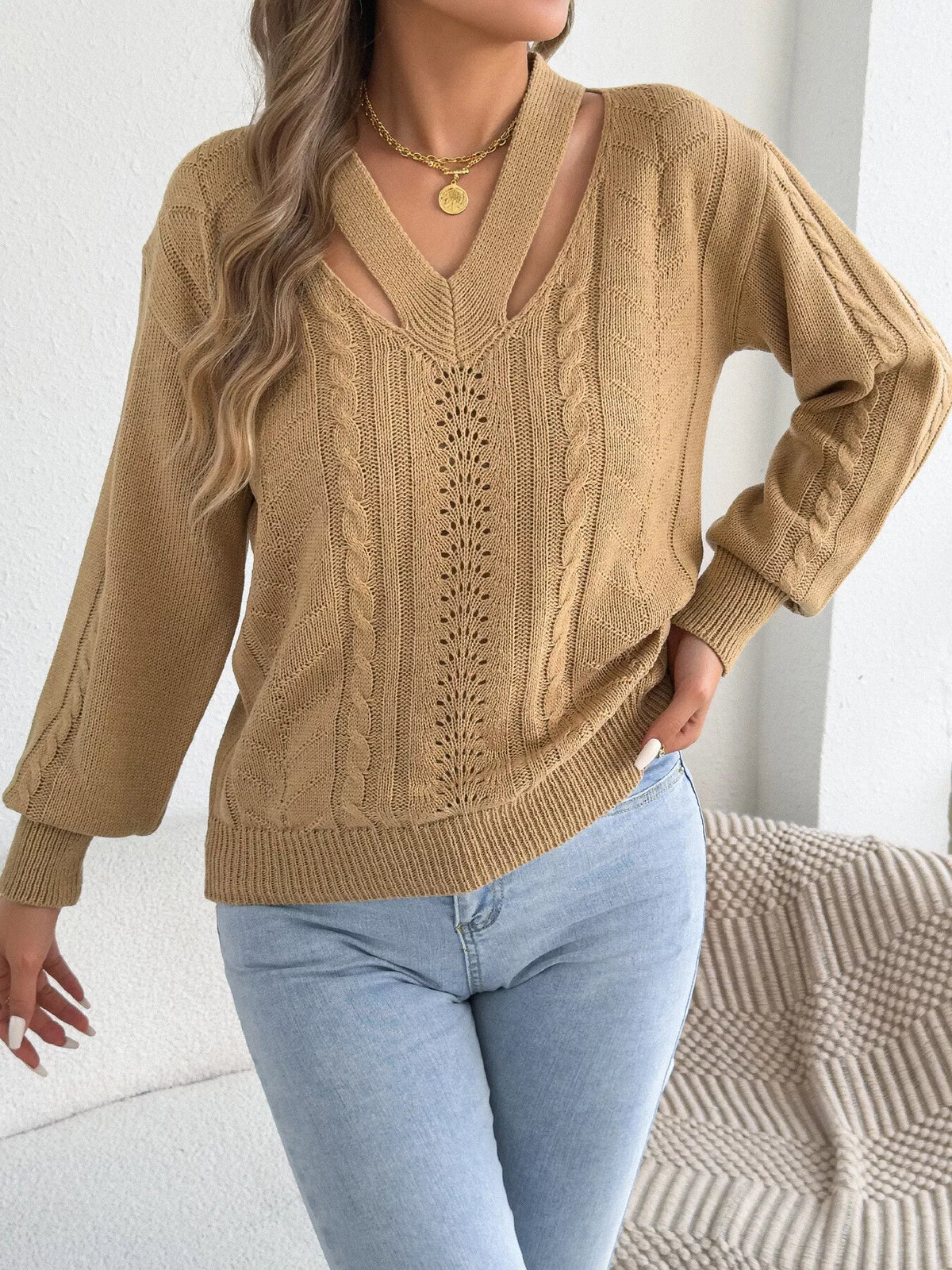 Cut-Out Cable Knit Sweater