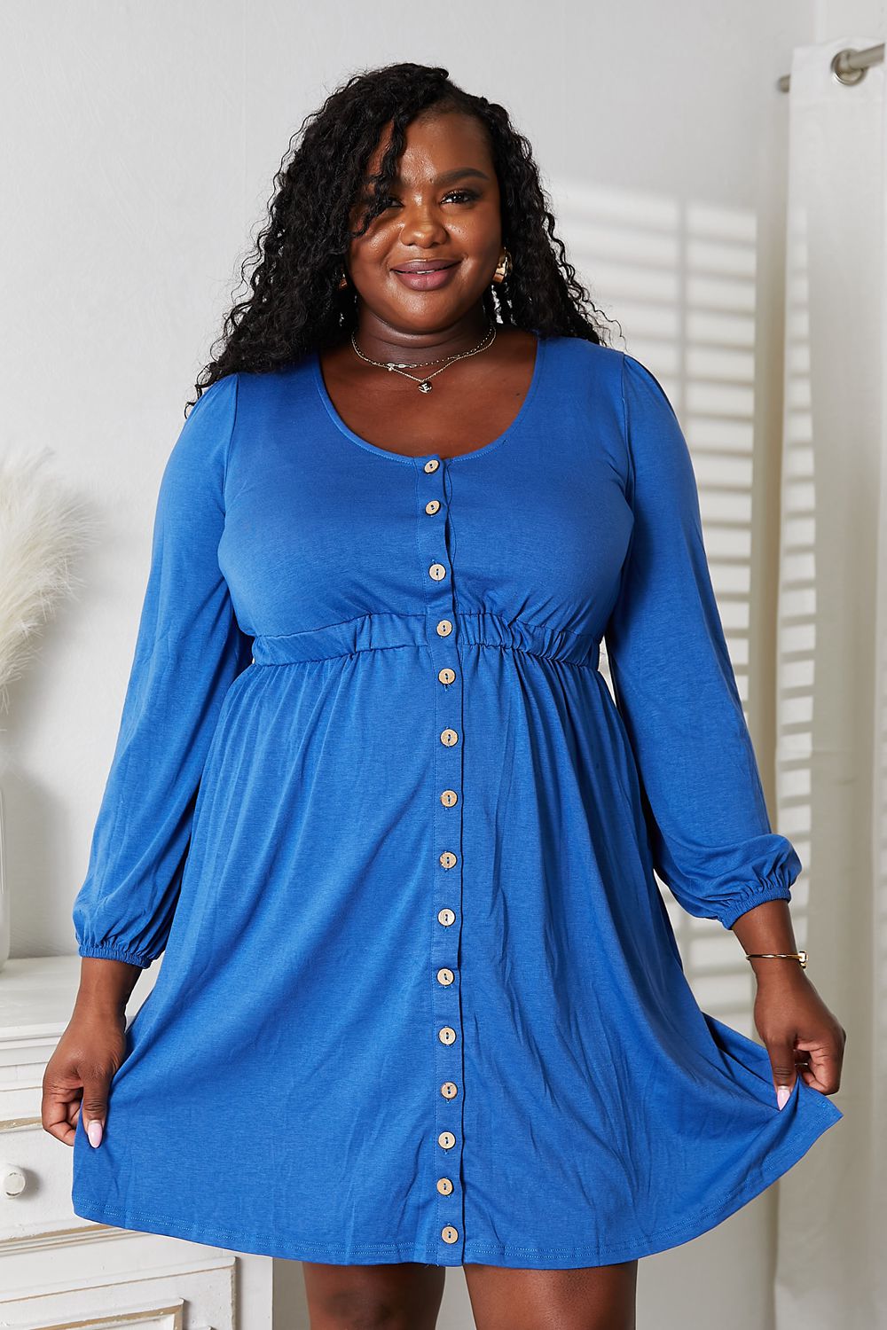 Scoop Neck Empire Waist Long Sleeve Dress