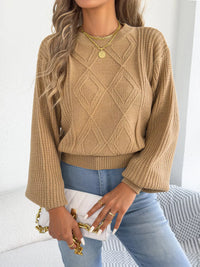 Argyle Pattern Lantern Sleeve Knit Sweater