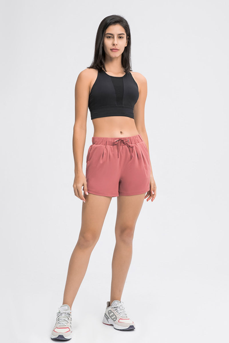 Banded Waist Active Shorts With Pockets