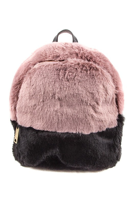 Two Tone Furry Backpack for Women