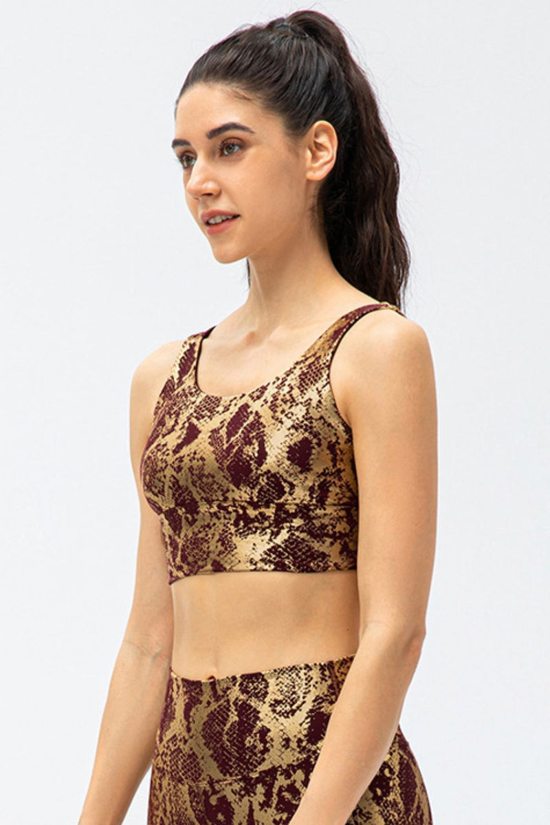 Metallic Snakeskin Print Cropped Yoga Tank