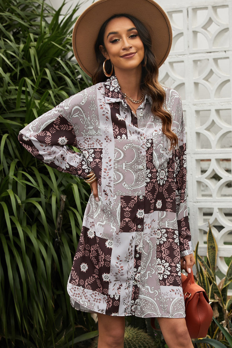 Printed Dropped Shoulder Mini Shirt Dress