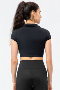 Cropped Short Sleeve Collared Yoga Top