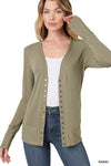 Snap Button Sweater Cardigan with Ribbed Detail