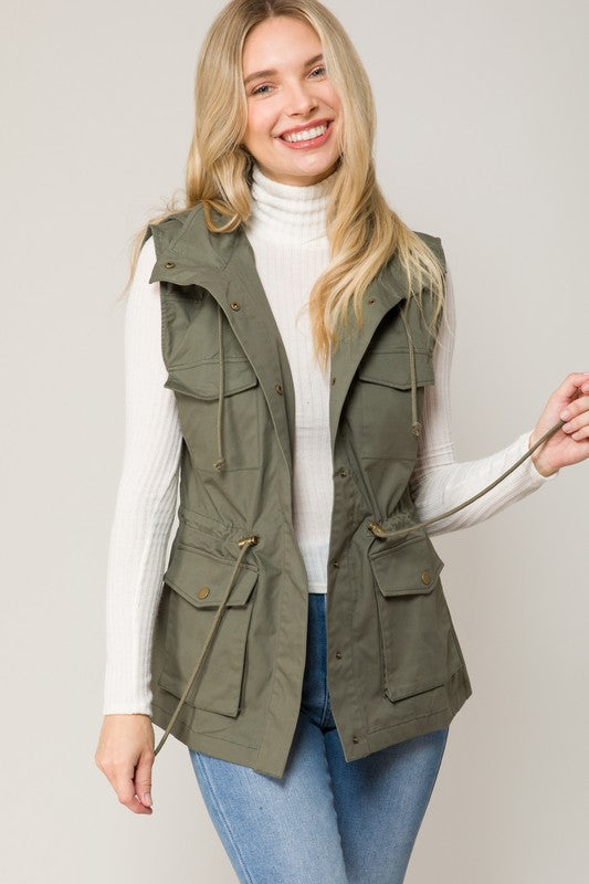 Hooded Military Anorak Utility Vest Jacket