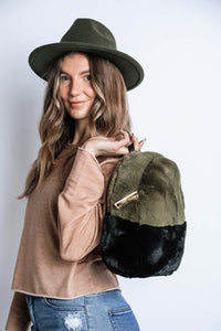 Two Tone Furry Backpack for Women