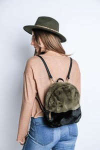 Two Tone Furry Backpack for Women