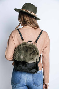 Two Tone Furry Backpack for Women