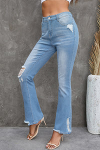 High Waist Distressed Flared Jeans