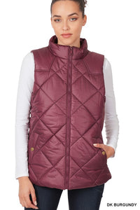 Diamond Quilted Zip Front Vest