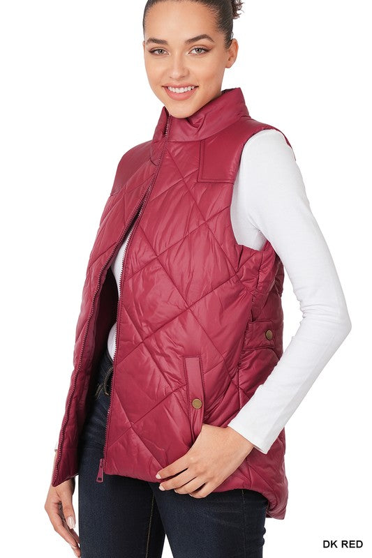 Diamond Quilted Zip Front Vest