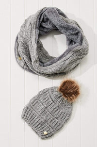 Cable Knit Pom Beanie Hat Vegan Faux Fur