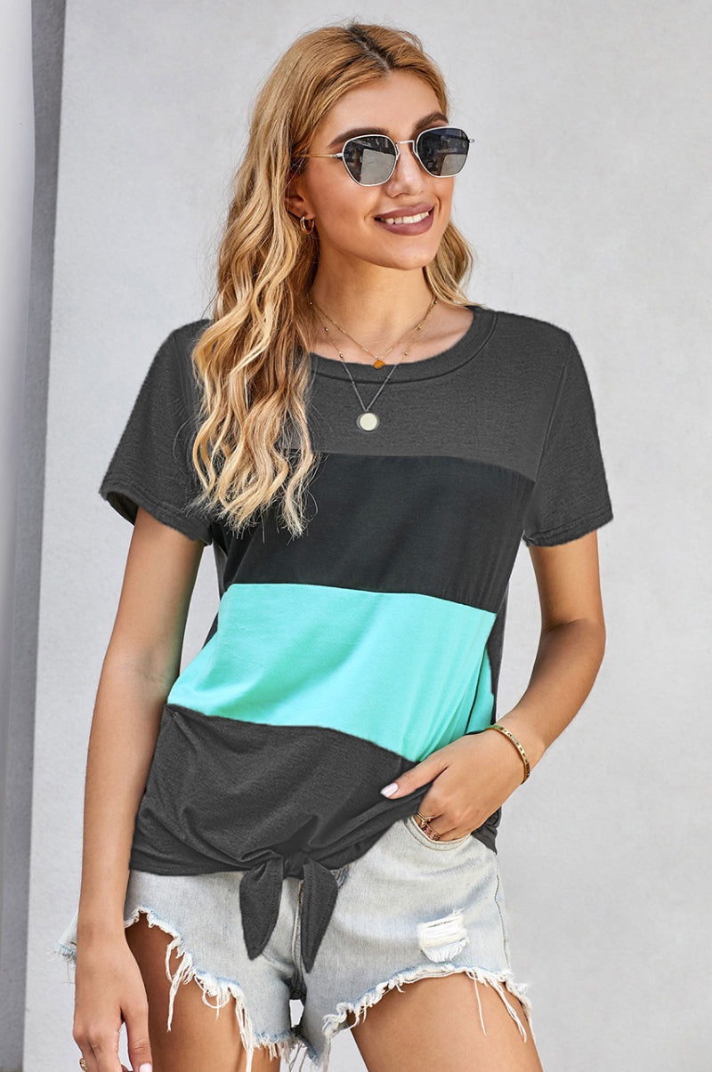 Color Block Panel Knotted T-Shirt