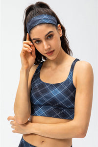 Plaid Double Crisscross Strap Sports Bra