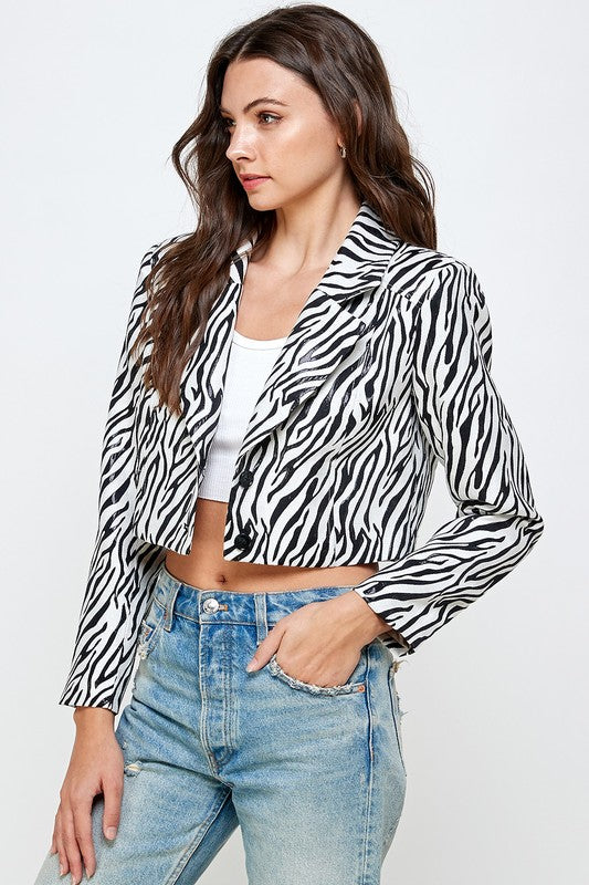 Zebra Print Crop Blazer