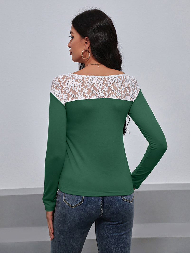 Lace Spliced Long Sleeve Tee