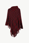 Houndstooth Turtleneck Fringe Hem Poncho