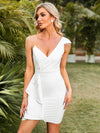 Asymmetrical Neck One-Shoulder Ruffled Dress