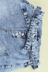 Acid Wash Belted Button Fly Distressed Jeans