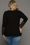 Plus Size Spliced Lace Ribbed Top