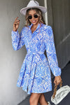 Printed Long Sleeve Belted Shirt Dress