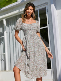 Ditsy Floral Puff Sleeve Midi Dress