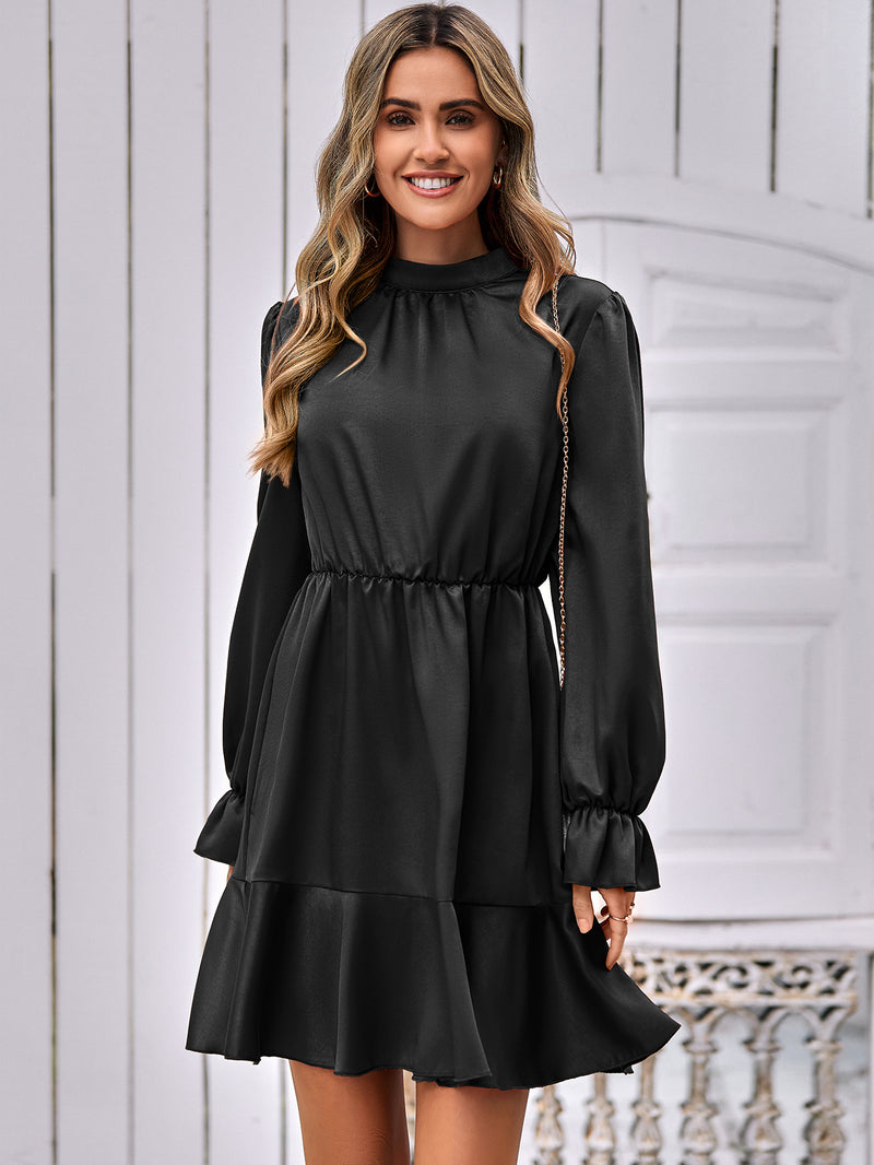 Mock Neck Flounce Sleeve Mini Dress