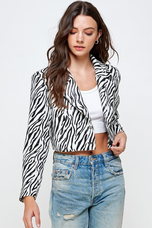 Zebra Print Crop Blazer