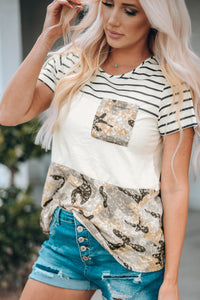 Camo Color Block Pocket Tee