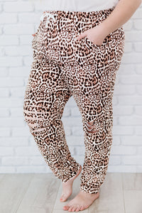 Plus Size Leopard Distressed Joggers with Pockets