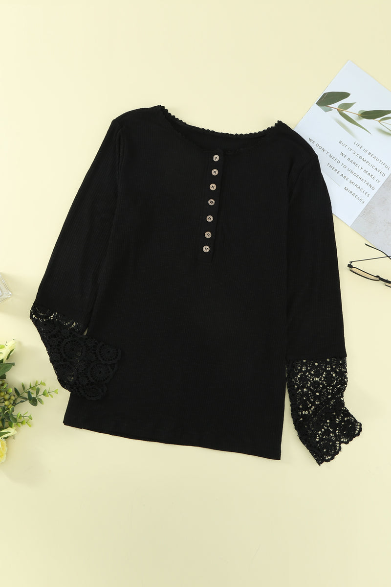 Plus Size Spliced Lace Ribbed Top