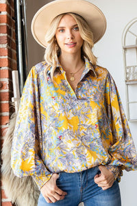 First Love Full Size Floral Lantern Sleeve Blouse