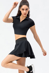 Cropped Short Sleeve Collared Yoga Top