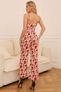 Floral Tie Front Spaghetti Strap Jumpsuit