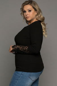 Plus Size Spliced Lace Ribbed Top