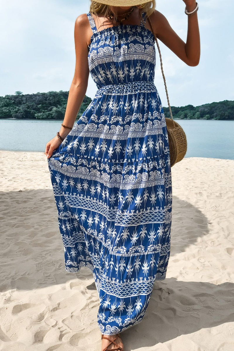 Bohemian Frill Trim Low-Back Maxi Dress