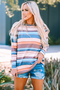 Striped Round Neck Long Sleeve Top