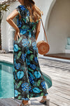 Tropical Printed V-Neck Wide Leg Jumpsuit