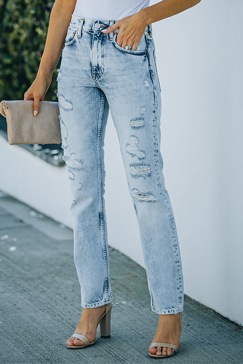 Acid Wash Distressed Jeans with Pockets