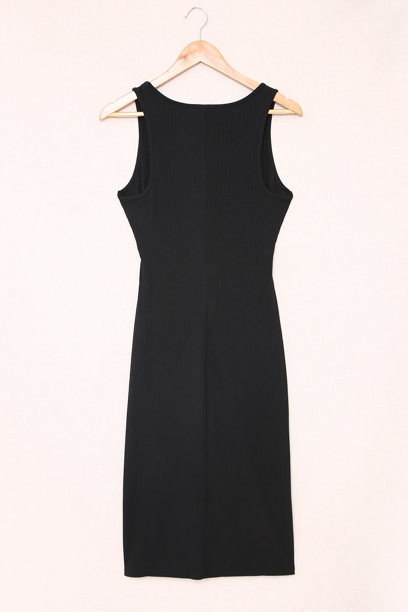 Crisscross Cutout Scoop Neck Slit Midi Dress