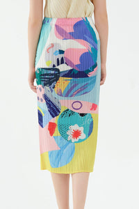 Mixed Print Accordion Pleated Midi Skirt