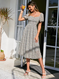 Ditsy Floral Puff Sleeve Midi Dress