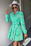 Printed Long Sleeve Belted Shirt Dress