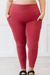 Zenana Step Aside Full Size Athletic Leggings with Pockets in Rose