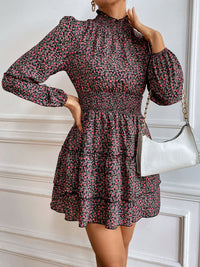 Floral Ruffle Collar Smocked Waist Layered Dress